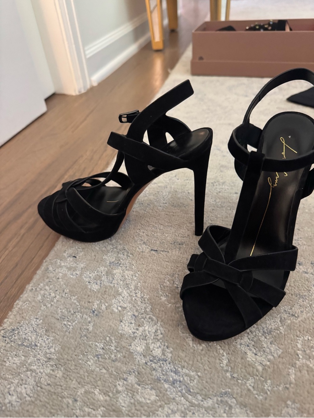 Black Suede Strappy High-Heel Sandals
